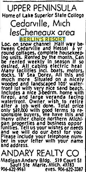 Berlins Resort (Dr. Bohns Cottages, Dr Bohns Resort) - April 1976 For Sale